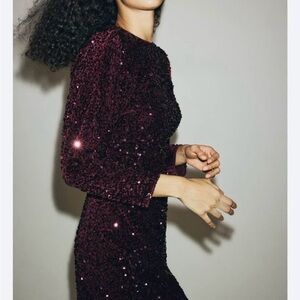 H&M Long Sleeve Sequin Dress in Rich Purple
